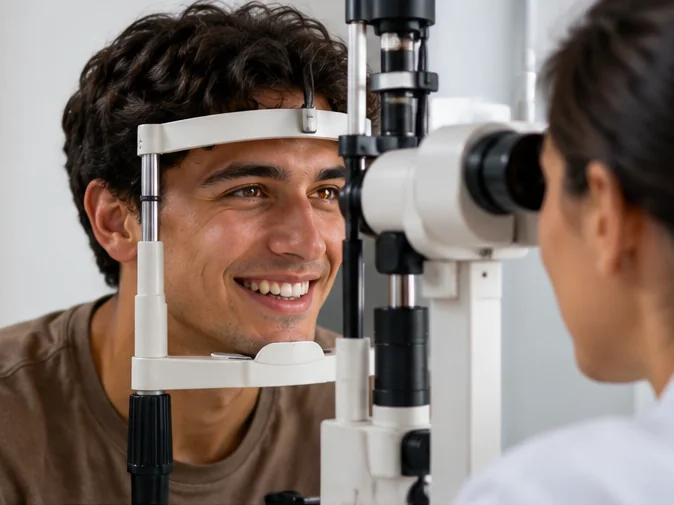 Ragazzo sorridente durante un esame della vista
