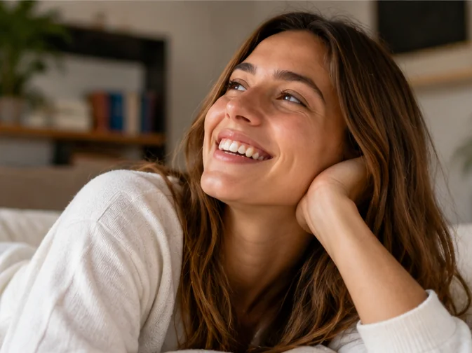 Ragazza sorridente senza occhiali